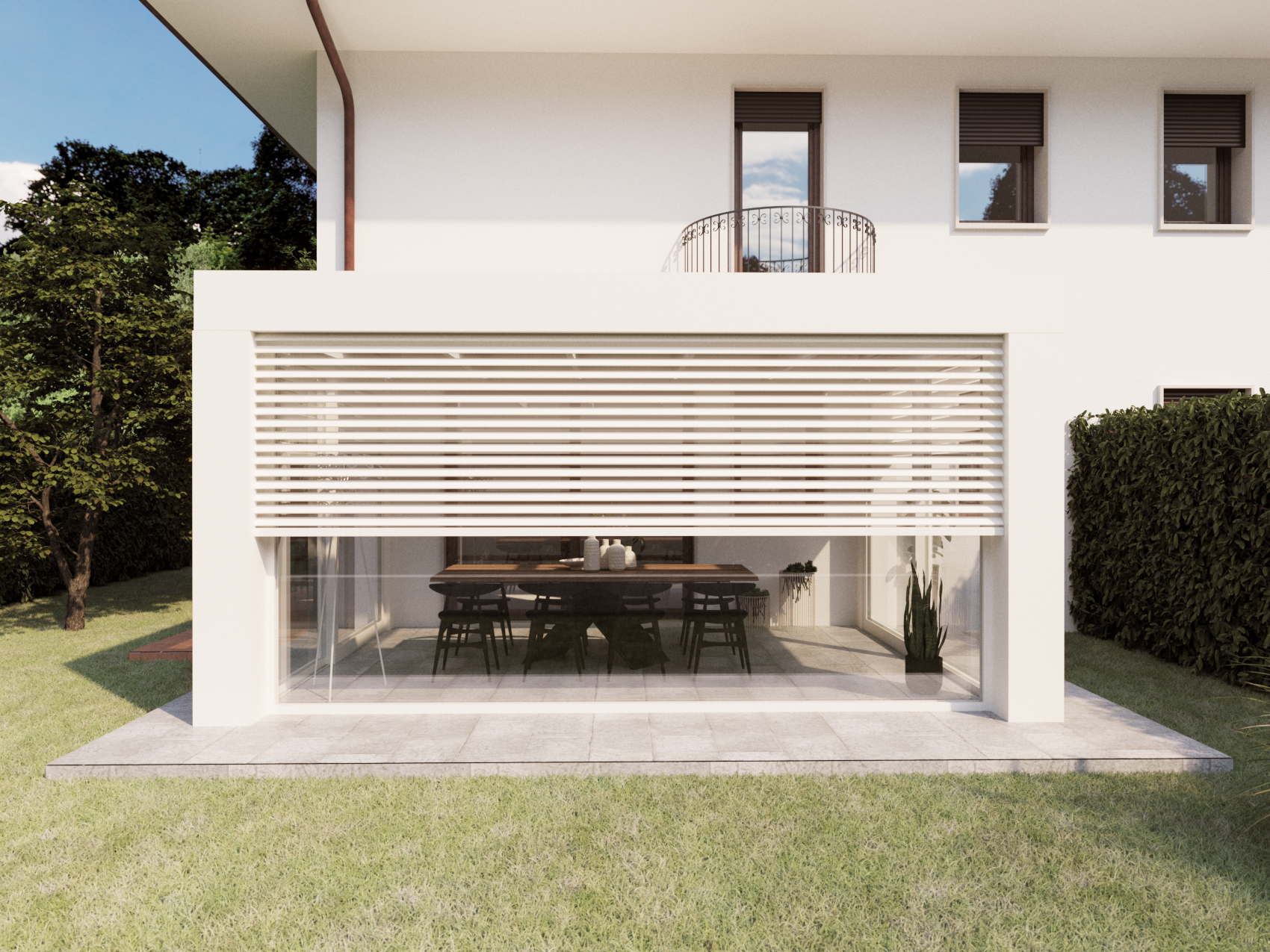 Giardino d'inverno Qubo con vetrate e struttura su misura